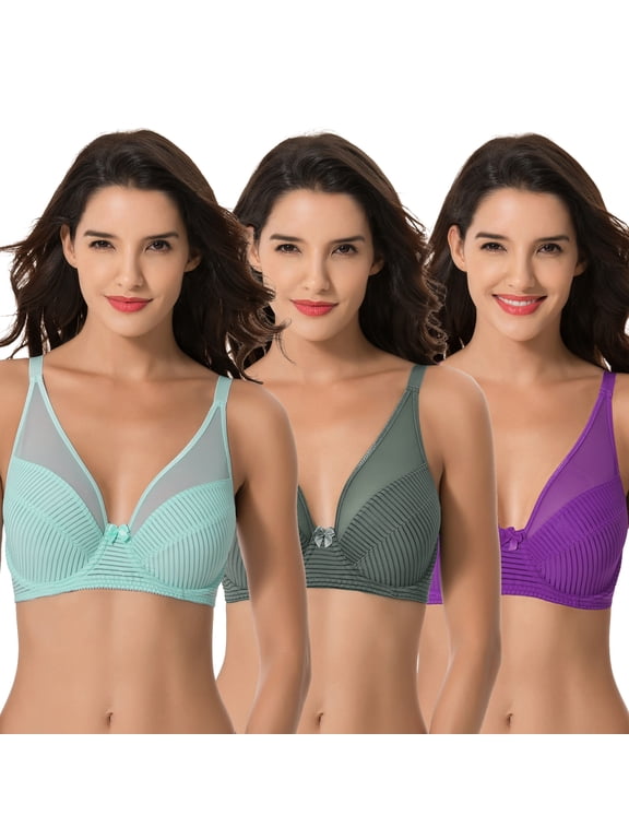 Women's Plus Size Minimizer Unlined Underwire Full Coverage Bra-3PK-MINT,PURPLE,TEAL-34DDDD