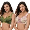 thumbnail image 1 of Curve Muse Women's Plus Size Minimizer Unlined Wireless Lace Full Coverage Bras-2Pack-DEEP LICHEN GREEN,NUDE-48DD, 1 of 7