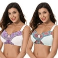 thumbnail image 1 of Curve Muse Women's Plus Size Minimizer Wireless Unlined Bra with Embroidery Lace-2Pack-BUTTERMILK,ORCHID TINT-46DD, 1 of 7