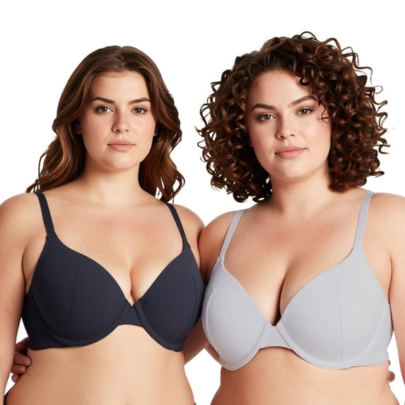Curve Muse Women's Plus Size Padded Underwire Full Coverage Bra-2PK-Lt Grey,Navy-32D