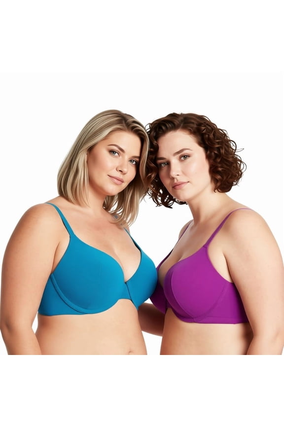 Women's Plus Size Padded Underwire Full Coverage Bra-2PK-Purple,Teal-32DD