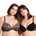 thumbnail image 1 of Curve Muse Women's Plus Size Perfect Shape Add 1 Cup Push Up Underwire Bras-2PK-BLACK, BLACK PRINT-46D, 1 of 6