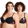 thumbnail image 1 of Curve Muse Women's Plus Size Perfect Shape Add 1 Cup Push Up Underwire Bras-2PK-BLACK PRINT,BLACK-40B, 1 of 6