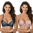 thumbnail image 1 of Curve Muse Women's Plus Size Perfect Shape Add 1 Cup Push Up Underwire Lace Bras-2PK-RED,DARK BLUE-40C, 1 of 7