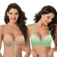 thumbnail image 1 of Curve Muse Women's Plus Size Push Up Add 1 Cup Underwire Perfect Shape Lace Bras-2PK-NUDE,LT-GREEN-48DDD, 1 of 7