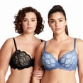 thumbnail image 1 of Curve Muse Women's Plus Size Push Up Add 1 Cup Underwire Perfect Shape Lace Bras-2Pk-Black,Light Blue-32DD, 1 of 6