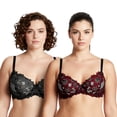 thumbnail image 1 of Curve Muse Women's Plus Size Push Up Add 1 Cup Underwire Perfect Shape Lace Bras-2Pk-Black/Red,Black/Silver-40C, 1 of 6