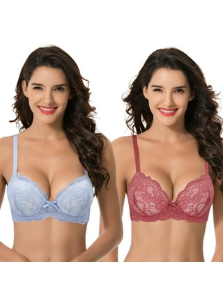 Curve Muse Women's Plus Size Add 1 Cup Push Up Underwire Lace Mesh Bra-2PK-Teal,Grey-32C  at  Women's Clothing store