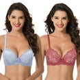 thumbnail image 1 of Curve Muse Women's Plus Size Push Up Add 1 Cup Underwire Perfect Shape Lace Bras-2Pk-Lt Blue,Rust-40DDD, 1 of 6