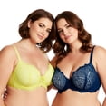 thumbnail image 1 of Curve Muse Women's Plus Size Push Up Add 1 Cup Underwire Perfect Shape Lace Bras-2Pk-Navy,Yellow-38B, 1 of 6