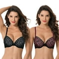 thumbnail image 1 of Curve Muse Women's Plus Size Push Up Add 1 and a half Cup Underwire Mesh Bra -2PK-BLACK,REDBLACK/BURGUNDY-44C, 1 of 7