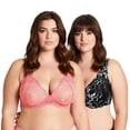 thumbnail image 1 of Curve Muse Women’s Plus Size Underwire Add 1+ Cup Push Up Mesh Lace Bra-2PK-Pom Pien Red,Black-48B, 1 of 6