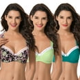 thumbnail image 1 of Curve Muse Women's Plus Size Underwired Unlined Balconette Cotton Bra-3Pack-DARK GREEN,LEMON,BLACK PRINT-34C, 1 of 7