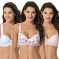 thumbnail image 1 of Curve Muse Women's Plus Size Underwired Unlined Balconette Cotton Bra-3Pack-White Print,Pink,White-46DDD, 1 of 7