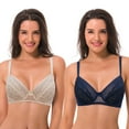 thumbnail image 1 of Curve Muse Women's Plus Size Unlined Balconette Underwire Sheer Lace Bra-2PK-NAVY,BEIGE-40D, 1 of 7