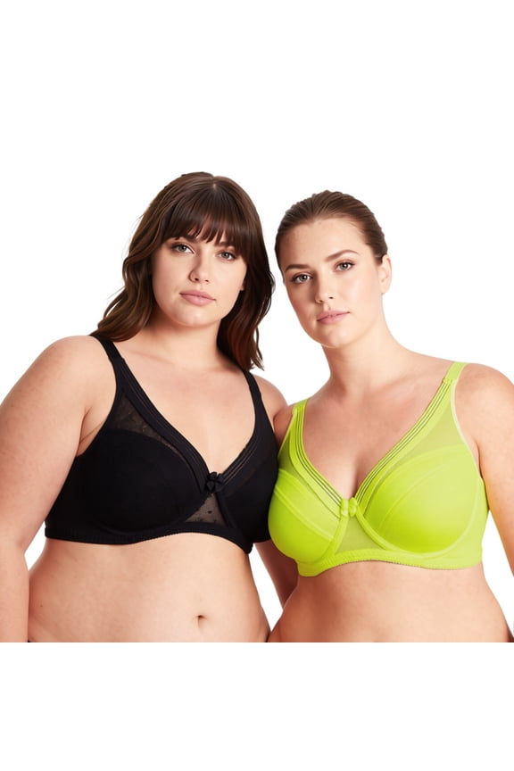 Women's Plus Size Unlined Minimizer Full Coverage Mesh Underwire Bra-2pack-Black,Neon Yellow-42C