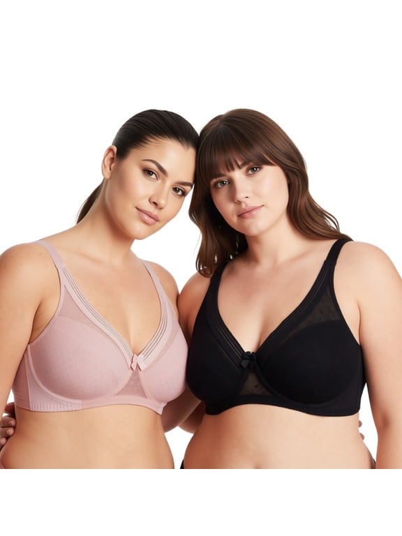 Women's Plus Size Unlined Minimizer Full Coverage Mesh Underwire Bra-2pack-Black,Pink-34DDDD