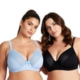 thumbnail image 1 of Curve Muse Women's Plus Size Unlined Minimizer Underwire Full Figure Bra-2Pack-Black,Blue-34DDD, 1 of 6