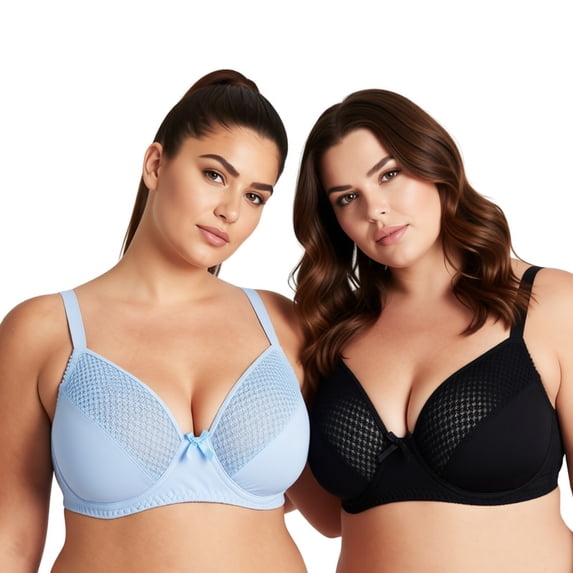 Curve Muse Women's Plus Size Unlined Minimizer Underwire Full Figure Bra-2Pack-Black,Blue-42DDD