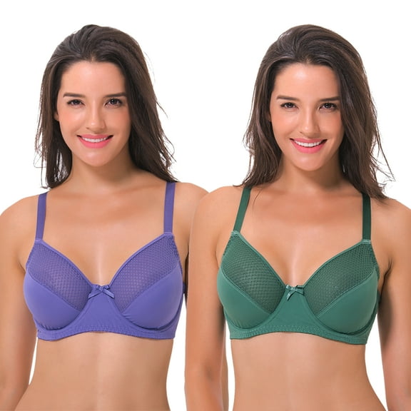 Curve Muse Women's Plus Size Unlined Minimizer Underwire Full Figure Bra-2Pack-Purple,Hunter Green-46D