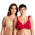 thumbnail image 1 of Curve Muse Women's Plus Size Unlined Underwire Lace Bra with Cushion Straps-2PK-Dark Red,Nude-42B, 1 of 6