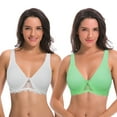 thumbnail image 1 of Curve Muse Women's Plus Size Unlined Underwire Lace Bra with Cushion Straps-2PK-WHITE,GREEN-40C, 1 of 7