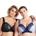 thumbnail image 1 of Curve Muse Women's Plus Size Unlined Underwire Lace Bra with Cushion Straps- GREY PRINT, NAVY PRINT- Size:40DD, 1 of 6