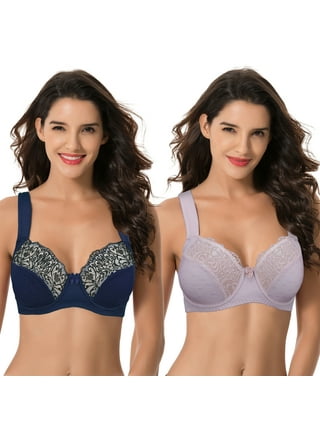 Curve Muse Women's Lightly Padded Underwire Lace Bra with Padded Shoulder  Straps