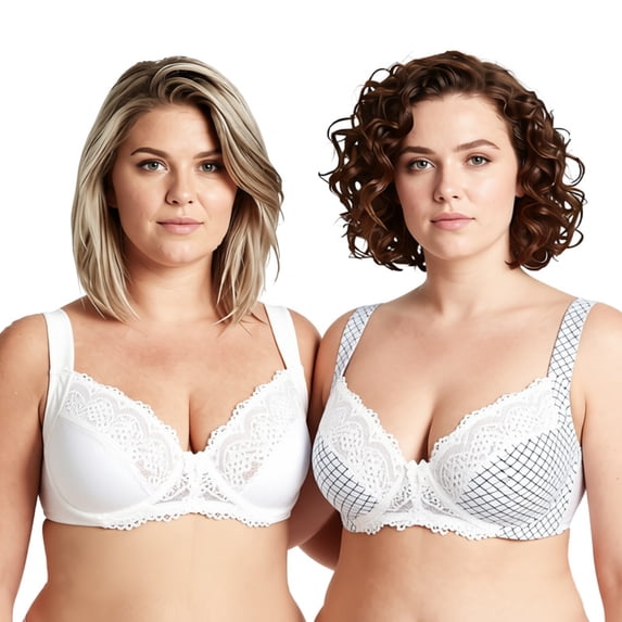 Curve Muse Women's Plus Size Unlined Underwire Lace Bra with Cushion Straps Size:42D