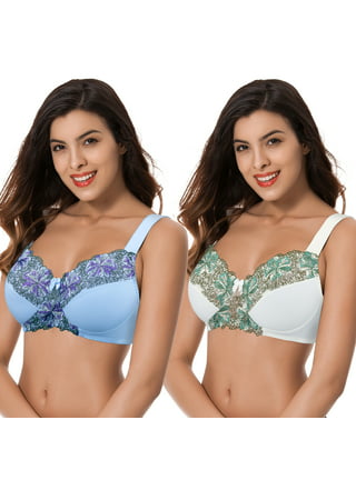 Curve Muse Plus Size Unlined Minimizer Wirefree Bras with Embroidery  Lace-3Pack-Grey,Burgundy,Black-34C at  Women's Clothing store