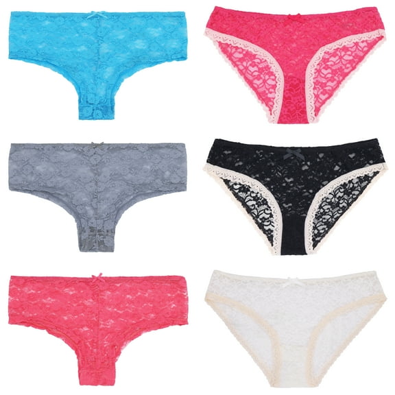 Curve Muse Women's Sexy Lace Bikini Hipster Panties Mid High Rise Briefs-6 Pack-PACKB-S-5