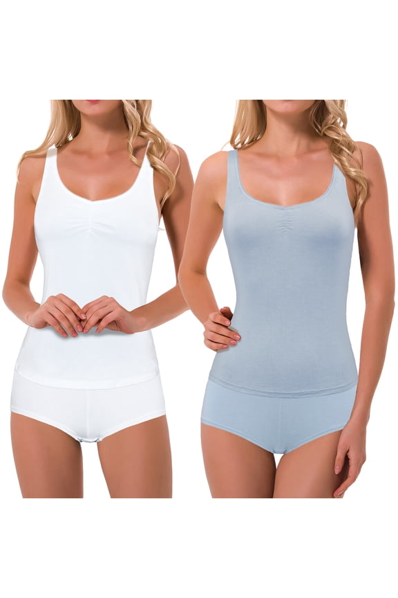 Women's Sexy Slim Fit Camisole Tank Top with Shorts Pajama Set pack of 2-LT GRAY,WHITE-M
