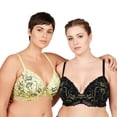 thumbnail image 1 of Curve Muse Women's Underwire Plus Size Push Up Add 1 and a Half Cup Lace Bras-2PK-Black,Yellow-36D, 1 of 6