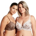 thumbnail image 1 of Curve Muse Women's Underwire Plus Size Push Up Add 1 and a Half Cup Lace Bras-2PK-Cream/Brown,Brown/Rose Gold-40DDD, 1 of 6