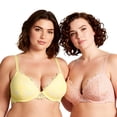 thumbnail image 1 of Curve Muse Women's Underwire Plus Size Push Up Add 1 and a Half Cup Lace Bras-2PK-PINK,Yellow-32B, 1 of 6