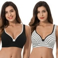 thumbnail image 1 of Curve Muse Women’s Unlined Plus Size Comfort Cotton Underwire Bra-Black/Cream,Black-38B, 1 of 7