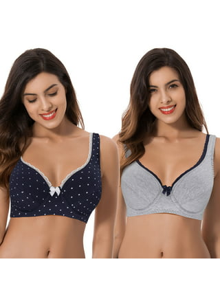 Curve Muse Women's Plus Size Add 1 and a half Cup Push Up Underwire Lace  Bras -2PK-Black,Cream-34DD