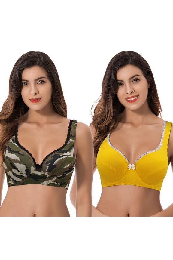 Women’s Unlined Plus Size Comfort Cotton Underwire Bra-OLIVE/MULTI,YELLOW-44C
