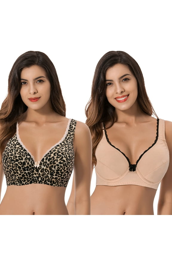 Women’s Unlined Plus Size Comfort Cotton Underwire Bra-Tan/Black,Nude-34C