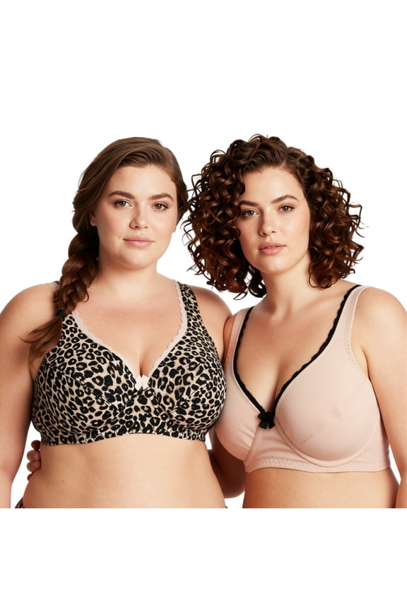 Women’s Unlined Plus Size Comfort Cotton Underwire Bra-Tan/Black,Nude-48B