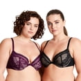 thumbnail image 1 of Curve Muse Womens Plus Size Add 1 Cup Push Up Underwire Halter Front Close Bras-2PK-BLACK,WINE-32B, 1 of 6