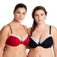 thumbnail image 1 of Curve Muse Womens Plus Size Lightly Padded Balconette Lace Underwire Bra-2Pack-BLACK,RED-38DDD, 1 of 6