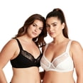 thumbnail image 1 of Curve Muse Womens Plus Size Minimizer Underwire Bra With Lace Embroidery-2 Pack- Black,Butter Milk-48D, 1 of 6