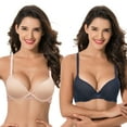 thumbnail image 1 of Curve Muse Womens Plus Size Perfect Shape Add 1 Cup Push Up Underwire Tshirt Bra-2PK-NAVY,PEACH-46D, 1 of 7