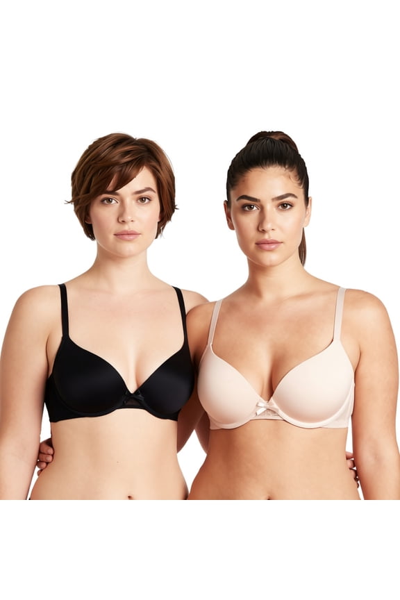 Womens Plus Size Perfect Shape Add 1 Cup Push Up Underwire Tshirt Bra-2PK-PEACH,BLACK-36DDD