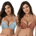 thumbnail image 1 of Curve Muse Womens Push Up Add 1 and a half Cup Underwire Halter Front Close Bras -2PK-LT BLUE,RUST-46DDD, 1 of 7