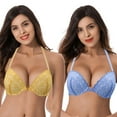 thumbnail image 1 of Curve Muse Womens Push Up Add 1 and a half Cup Underwire Halter Front Close Bras -2PK-Yellow,Blue-36DDD, 1 of 6
