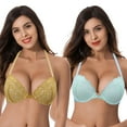 thumbnail image 1 of Curve Muse Womens Push Up Add 1 and a half Cup Underwire Halter Front Close Bras -2PK-Yellow,Mint-40B, 1 of 6