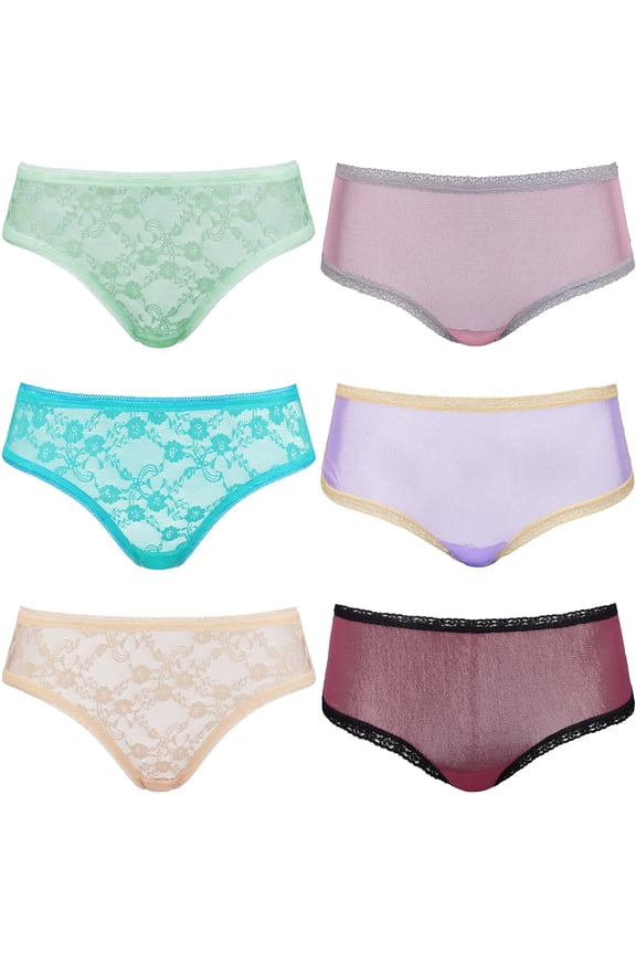 Womens Sexy Lace Bikini Boyshort Hipster Briefs Panties Underwear-6PK-PACKA-S/5