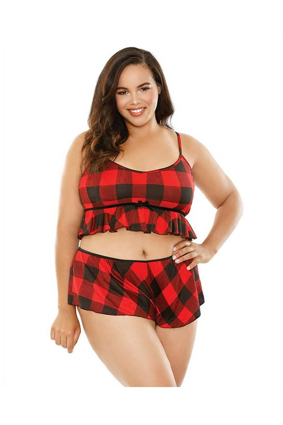 Curve Noelle Crop Cami  & Shortie Set Red/black 3x/4x